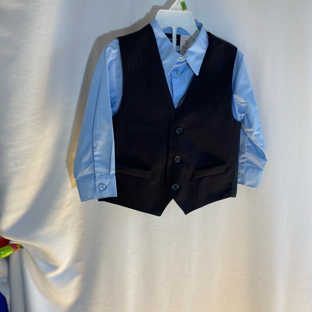Kids Formal Vest and Shirt Set - Black and Blue